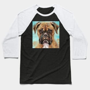 Expressive Painting of a Brown Coated Boxer Dog on Light Blue Background Baseball T-Shirt